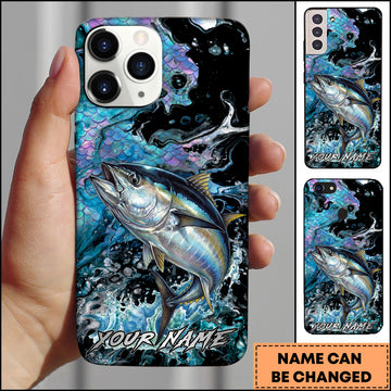 Maxcorners Tuna Fishing Neon Scale Texture Water Splash Personalized Name Phone Case