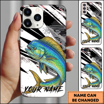 Maxcorners Fishing Mahi-Mahi Black White Abstract Brush Strokes Personalized Name Phone Case
