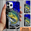 Maxcorners Fishing Dynamic Blue Geometric Splash Art Personalized Name Phone Case (10 Fish Species)
