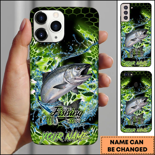 Maxcorners Chinook Fishing Neon Green Honeycomb Water Splash Personalized Name Phone Case