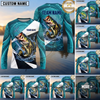Maxcorners Fishing Shirt Turquoise Water Swirl Fish Scale Pattern Multiple Options Personalized Name, Team Name 3D Long Sleeve Shirt (13 Fish Species)