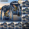Maxcorners Fishing Shirt Navy Blue Camo Fish Scale Pattern Multiple Options Personalized Name, Team Name 3D Long Sleeve Shirt (13 Fish Species)