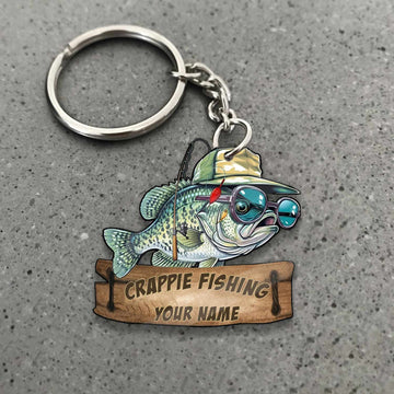 Maxcorners Crappie Fishing Funny Fishing Hat Cartoon Rustic Style Personalized Name Keychain