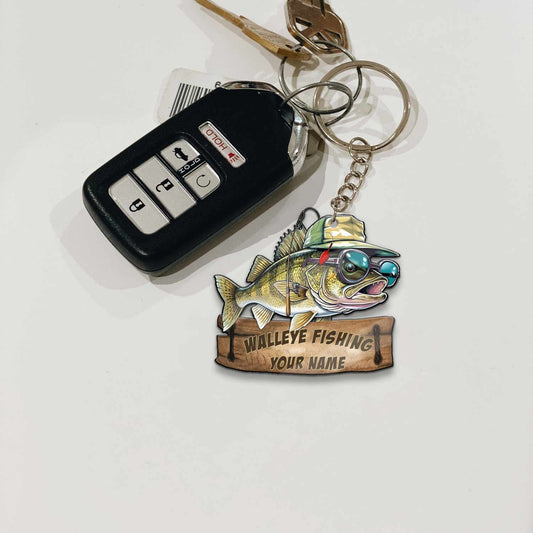 Maxcorners Walleye Fishing Funny Fishing Hat Cartoon Rustic Style Personalized Name Keychain