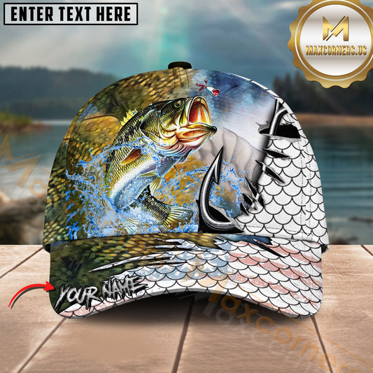 Maxcorners Fishing Hook Fish Scale Personalized Name Classic 3D Cap (12 Breeds)