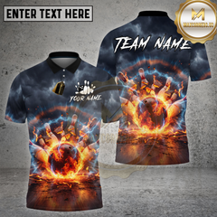Maxcorners Bowling Flaming Impact Storm Strike Graphic Multi Options Personalized Name, Team Name 3D Shirt