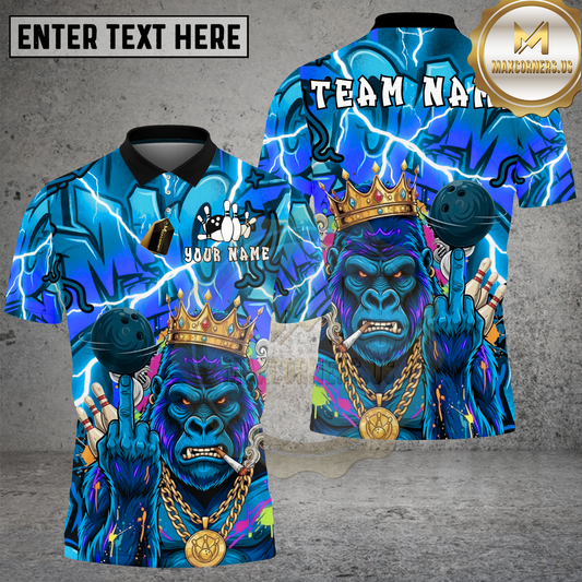 Maxcorners Gorilla Bowling King Graffiti Lightning Multicolor Options Personalized Name, Team Name 3D Shirt (4 Colors)