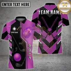 Maxcorners Golf Gold Black Fire Ball Dynamic Stripe Multi Options Personalized Name, Team Name 3D Shirt