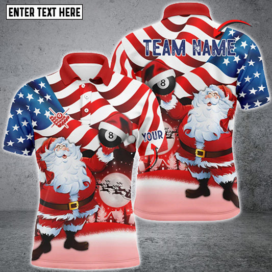 Maxcorners Santa Holding Billiard 8 Ball USA Flag Personalized Name 3D Shirt