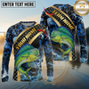 Maxcorners Fishing Honeycomb Water Personalized Name, Team Name Long Sleeve Shirt (9 Fish Species)