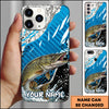 Maxcorners Fishing Jumping Blue Geometric Splash Art Personalized Name Phone Case (10 Fish Species)