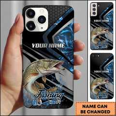 Maxcorners Pike Fishing Blue Smoke Splash Tech Style Personalized Name Phone Case