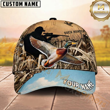 Maxcorners Duck Hunting Marsh Camo Flying Waterfowl Design Personalized Name 3D Cap
