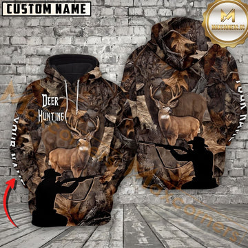 Maxcorners Deer Hunting Whitetail Buck Hunter Rifle Camo Personalized Name Unisex 3D Hoodie