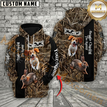 Maxcorners Rabbit Hunting Beagle Dog Camo Personalized Name Unisex 3D Hoodie