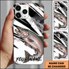 Maxcorners Fishing Black White Abstract Brush Strokes Personalized Name Phone Case (10 Fish Species)