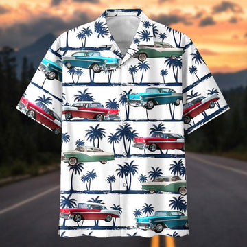 Maxcorners Personalized Car 1950s Classic Car Palm Tree Hawaiian Shirt, Custom Photo Car Aloha Shirts (Up to 5 photos)