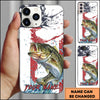 Maxcorners Fishing Patriotic Paint Splash Water Effect Personalized Name Phone Case (10 Fish Species)