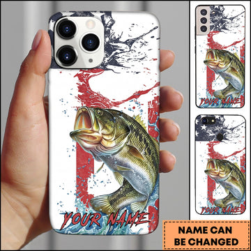 Maxcorners Fishing Patriotic Paint Splash Water Effect Personalized Name Phone Case (10 Fish Species)