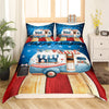 Maxcorners Happy Camping Duvet Cover for RV Decor, Retro Rustic Wooden Board Bedding Set