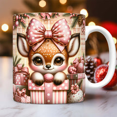 Maxcorners Pink Christmas Deer Mug Wrap Personalized Mug 3D Printed Multicolor