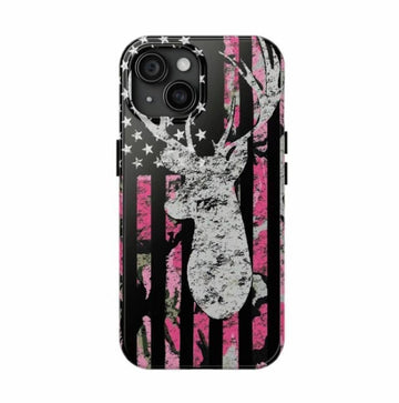 Maxcorners Deer Antler American Flag Phone Case for iPhone – Rustic Camo Style Cover – Cool Gift for Him, Outdoor, Hunting, or Streetwear Fans 2 Full Wrap Phone Case LM0812