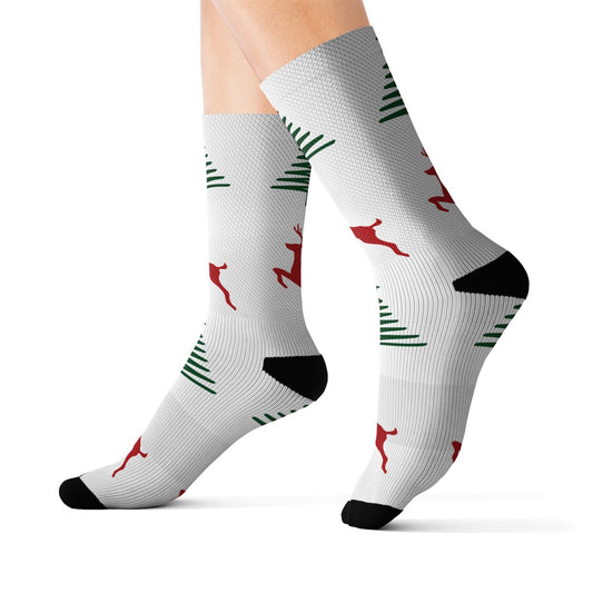 Maxcorners Reindeer Christmas Socks custom fun cool trendy gift present holiday personalized women men pattern customized name date xmas deer partyLM2611