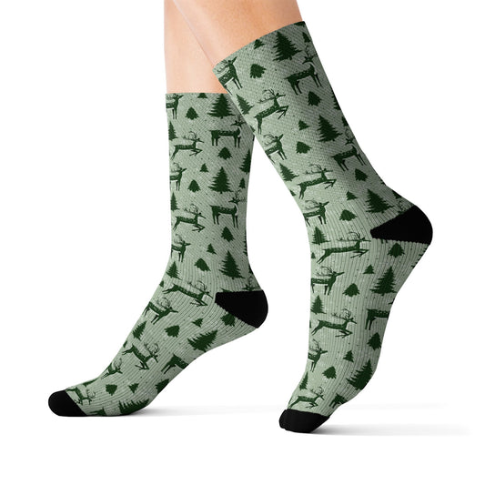 Maxcorners Deer Socks custom animal fun cool trendy gift present holiday personalized customized name date pattern women's men's hunter winterLM2611