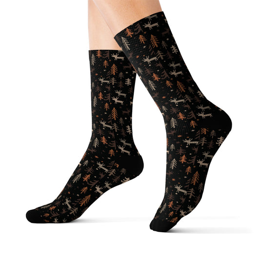 Maxcorners Deer Socks custom animal fun cool trendy gift present holiday personalized customized name date pattern women's men's hunter forestLM2611