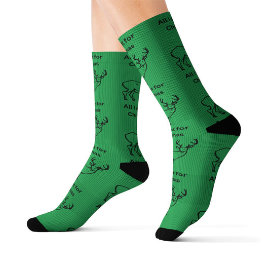 Maxcorners All I want for Christmas deer hunting Socks fun cool trendy gift present holiday personalized women's men's pattern customized name dateLM2611