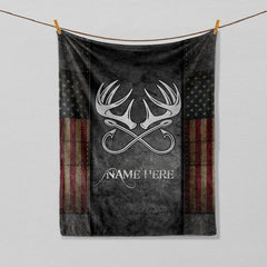 Maxcorners Custom Name Hunting Fishing USA Flag Blanket