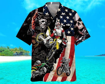 Maxcorner Motorbike Racing Skull Hawaiian Shirt