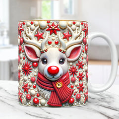Maxcorners Deer Christmas Mug Wrap Cute Personalized Mug 3D Printed Multicolor