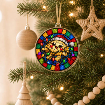 Maxcorners Dumpling Ornament Stained Glass Style Cute Character Santa Hat Tangled Lights Xmas Tree Hanging Personalized Christmas Decor