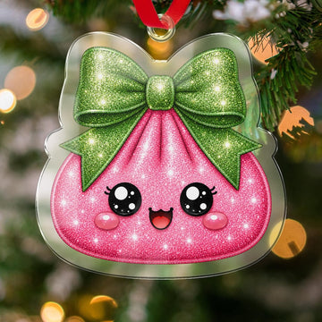 Maxcorners Dumpling Ornament Cute Sparkle Glitter Girl Character Big Ribbon Bow Xmas Tree Hanging Personalized Christmas Decor