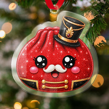 Maxcorners Dumpling Ornament Cute Sparkle Glitter Nutcracker Mascot Character Wearing Top Hat Mustache Uniform Tree Hanging Personalized Christmas Decor
