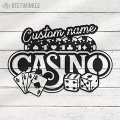Maxcorners Custom Casino Playing Cards Chips Gambling Dice Poker Metal Wall Art LED Light - Personalized Gamer Name Sign Home Decor Game Zone DecorationLM1009