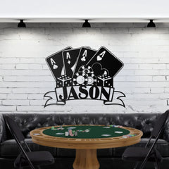 Maxcorners Personalized Poker Metal Wall Art LED, Gift For Poker Lover, Poker Game Room DecorLM1009