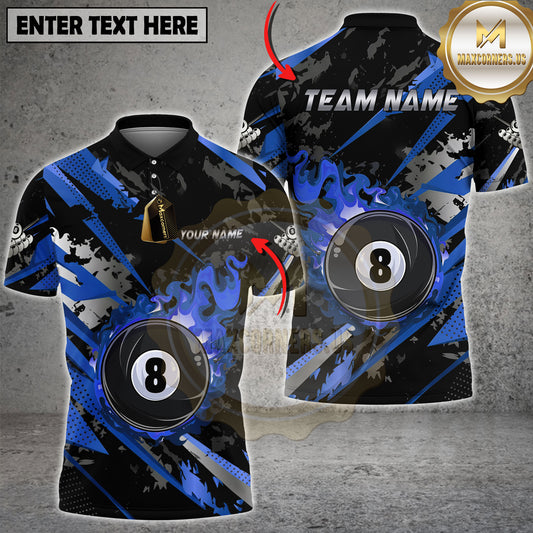 Maxcorners Flaming 8 Ball Billiards Gold Black Grunge Multicolor Options Personalized Name, Team Name 3D Shirt (4 Colors)