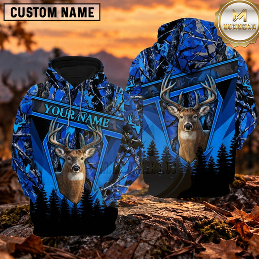 Maxcorners Whitetail Buck Geometric Frame Camo Personalized Name 3D Hoodie