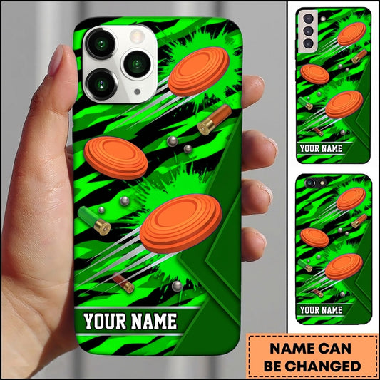 Maxcorners Modern Blue Shotgun Pull Clay Target Personalized Name Trap Shooting Phone Case