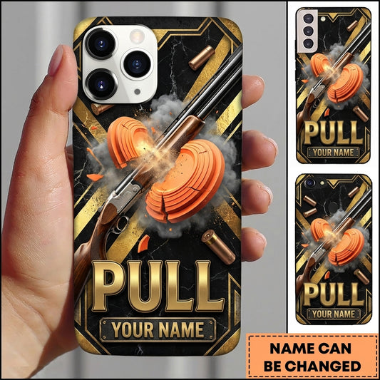 Maxcorners Black Gold Shotgun Pull Clay Target Personalized Name Trap Shooting Phone Case