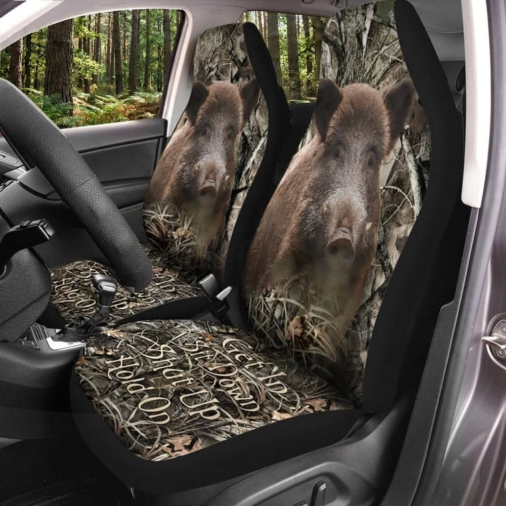 Maxcorners Wild Boar Hunting Hold On Camo Car Seat Covers