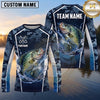 Maxcorners Fishing Shirt Navy Blue Camo Fish Scale Pattern Multiple Options Personalized Name, Team Name 3D Long Sleeve Shirt (13 Fish Species)