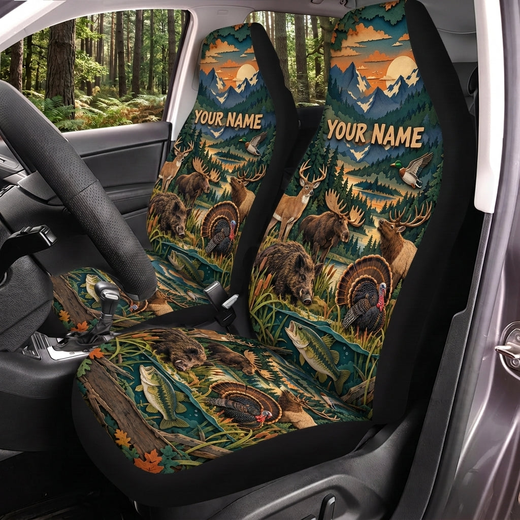 Maxcorners Turkey Hunting Wildlife Outdoor Green Forest Personalized Name Car Seat Covers