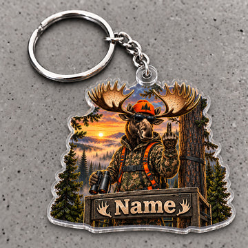 Maxcorners Moose Hunting Scenic Forest Outdoorsman Custom Name Trap Hunting Custom Gift 2D Flat Acrylic Ornament, Keychain