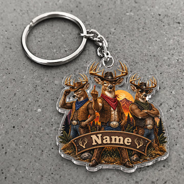 Maxcorners Deer Hunting Friends Rustic Camp Badge Custom Name Trap Hunting Custom Gift 2D Flat Acrylic Ornament, Keychain