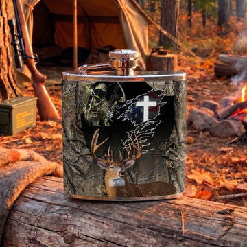 Maxcorners Christian Deer Hunting Cross and Whitetail Buck Artwork Multiple Options  3D Hip Flask