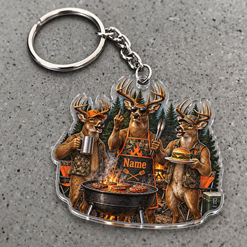 Maxcorners Moose Hunting BBQ Crew Outdoor Grill Custom Name Trap Hunting Custom Gift 2D Flat Acrylic Ornament, Keychain