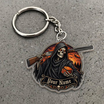 Maxcorners Grim Reaper Shotgun Clay Target Emblem Custom Name Trap Shooting Custom Gift 2D Flat Acrylic Ornament, Keychain